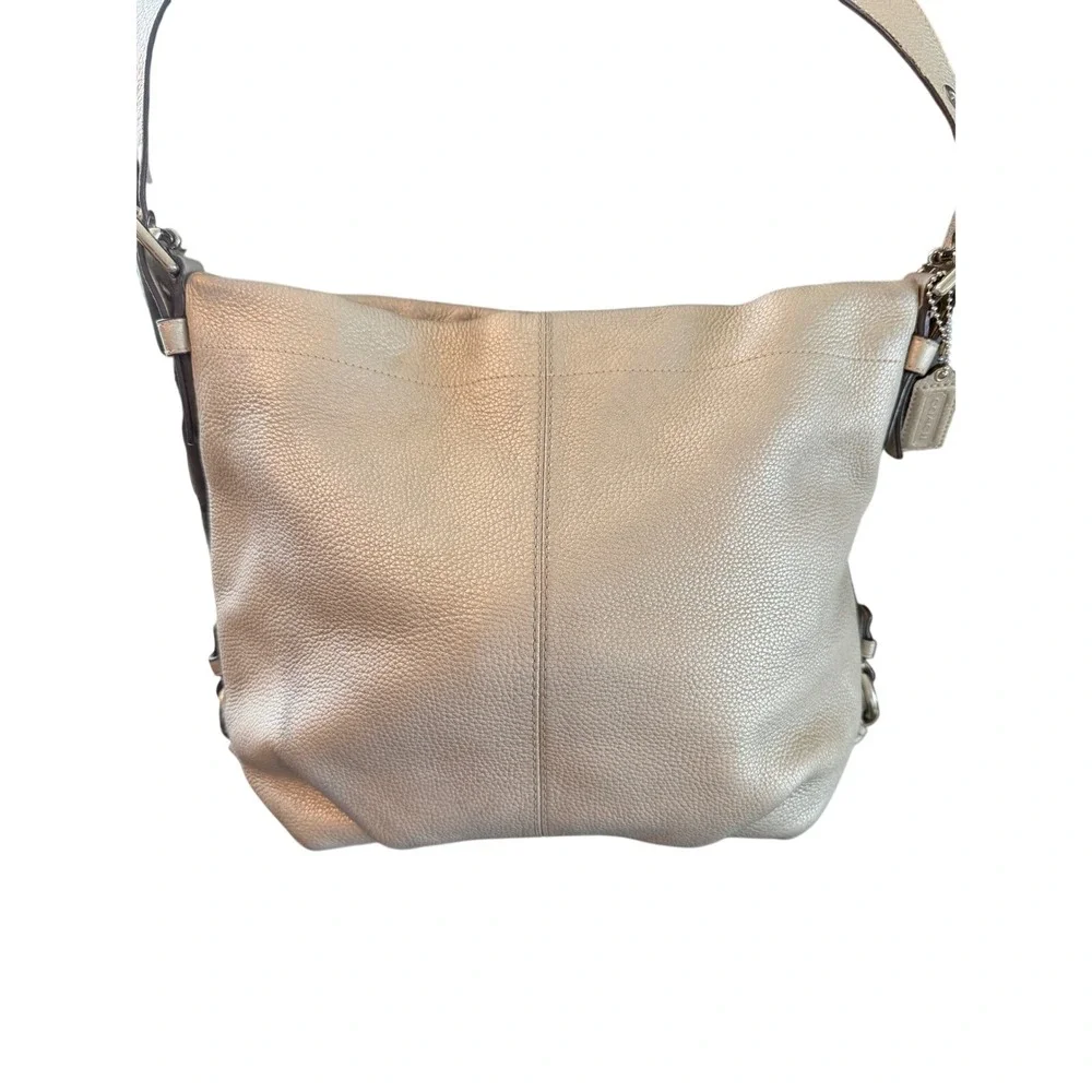 Coach Thompson‎ Hobo Metallic Champagne Pebbled Leather Shoulder Bag F13064